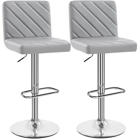 Yaheetech 2pcs Height Adjustable Modern Faux Leather Swivel Bar Stool, Dining Chair with Backrest/Footrest, Light Gray