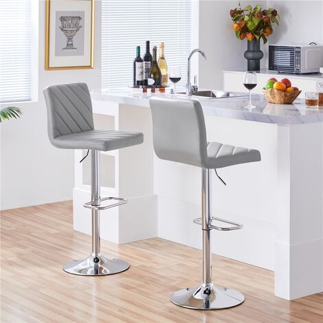 Yaheetech 2pcs Height Adjustable Modern Faux Leather Swivel Bar Stool, Dining Chair with Backrest/Footrest, Light Gray