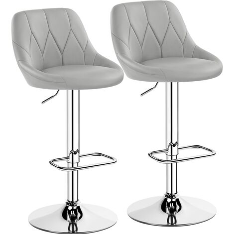 Yaheetech Bar Stools Set of 2 Faux Leather Swivel Bar Stools Height Adjustable Bar Chairs, Light Gray