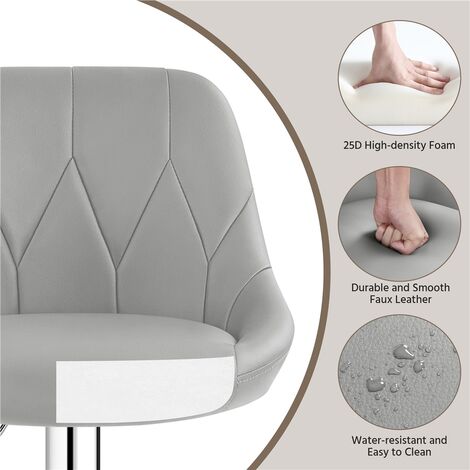 Yaheetech Bar Stools Set of 2 Faux Leather Swivel Bar Stools Height Adjustable Bar Chairs, Light Gray