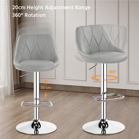 Yaheetech Bar Stools Set of 2 Faux Leather Swivel Bar Stools Height Adjustable Bar Chairs, Light Gray