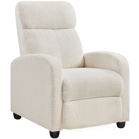 Yaheetech Upholstered Boucle Recliner Sofa Adjustable Reclining Chair, Ivory