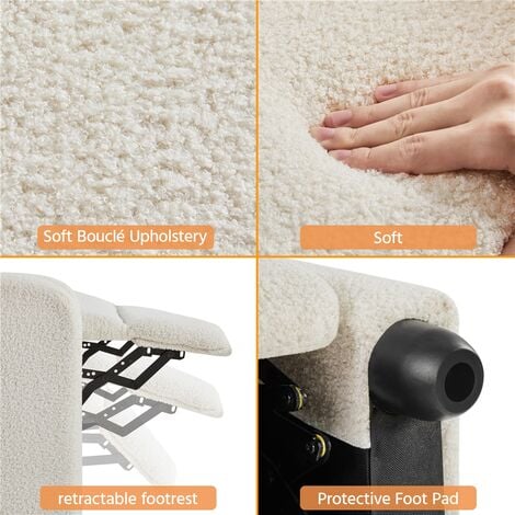Yaheetech Upholstered Boucle Recliner Sofa Adjustable Reclining Chair, Ivory