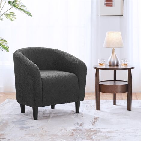 Yaheetech Boucle Club Chair Accent Barrel Chair Upholstered Arm Chair, Dark Gray