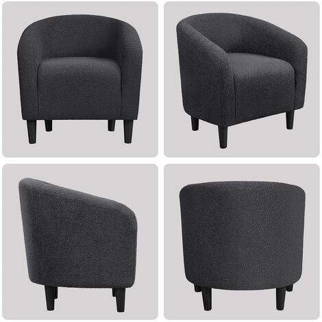 Yaheetech Boucle Club Chair Accent Barrel Chair Upholstered Arm Chair, Dark Gray