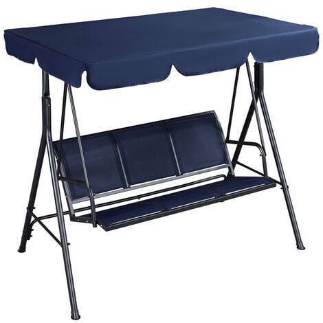 Yaheetech 3-Seat Outdoor Patio Swing Chair Weather-resistance Hanging Swing Glider with Adjustable Canopy/ Armrests, Blue