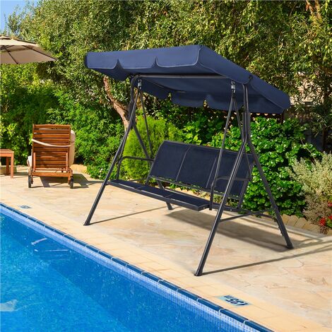 Yaheetech 3-Seat Outdoor Patio Swing Chair Weather-resistance Hanging Swing Glider with Adjustable Canopy/ Armrests, Blue