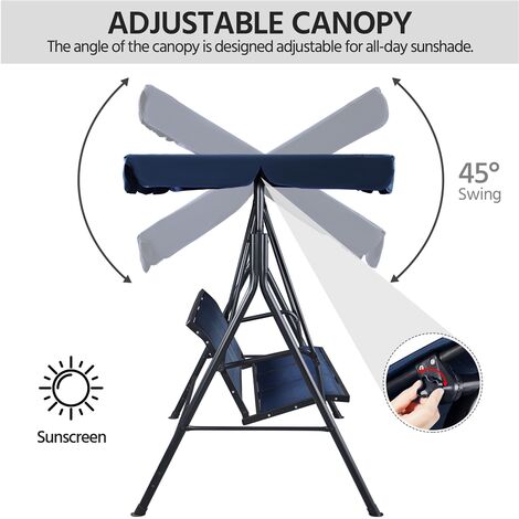 Yaheetech 3-Seat Outdoor Patio Swing Chair Weather-resistance Hanging Swing Glider with Adjustable Canopy/ Armrests, Blue