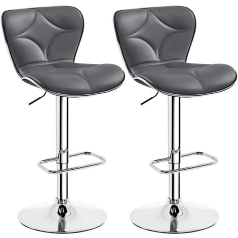 Yaheetech 2Pcs Adjustable Bar Stool Fashionable Bar Chairs Faux Leather Swivel Stools Chair with Shell Back, Dark Gray