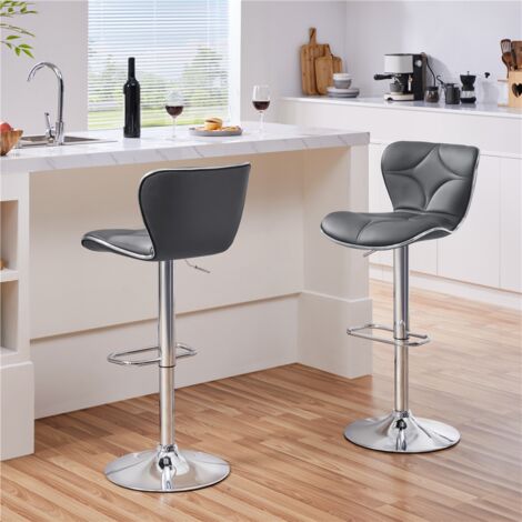 Yaheetech 2Pcs Adjustable Bar Stool Fashionable Bar Chairs Faux Leather Swivel Stools Chair with Shell Back, Dark Gray