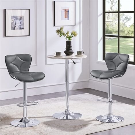 Yaheetech 2Pcs Adjustable Bar Stool Fashionable Bar Chairs Faux Leather Swivel Stools Chair with Shell Back, Dark Gray