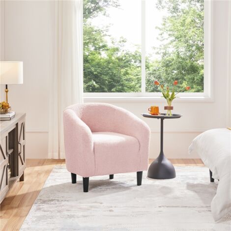 Yaheetech Boucle Club Chair Accent Barrel Chair Upholstered Arm Chair, Pink