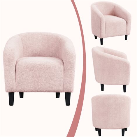 Yaheetech Boucle Club Chair Accent Barrel Chair Upholstered Arm Chair, Pink