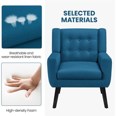 Yaheetech Accent Chair Button Tufted Armchair with Solid Wood Legs,Thick Removable Seat Cushion, Navy Blue