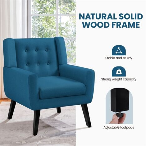 Yaheetech Accent Chair Button Tufted Armchair with Solid Wood Legs,Thick Removable Seat Cushion, Navy Blue