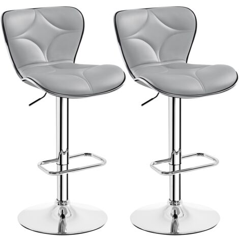 Yaheetech 2Pcs Adjustable Bar Stool Fashionable Bar Chairs Faux Leather Swivel Stools Chair with Shell Back, Light Gray