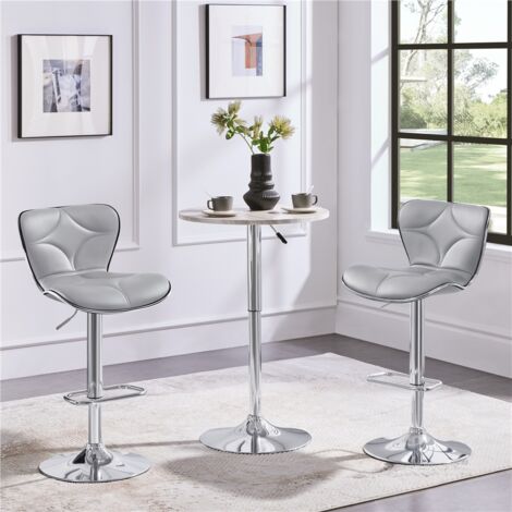 Yaheetech 2Pcs Adjustable Bar Stool Fashionable Bar Chairs Faux Leather Swivel Stools Chair with Shell Back, Light Gray