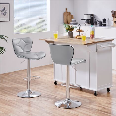 Yaheetech 2Pcs Adjustable Bar Stool Fashionable Bar Chairs Faux Leather Swivel Stools Chair with Shell Back, Light Gray