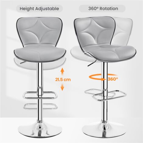 Yaheetech 2Pcs Adjustable Bar Stool Fashionable Bar Chairs Faux Leather Swivel Stools Chair with Shell Back, Light Gray