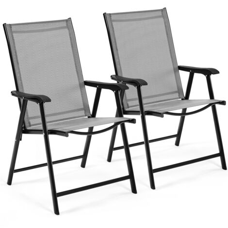 Yaheetech 2pcs Folding Dining Chairs Outdoor Texteline Dining Chairs with Backrest and Armrests, Gray