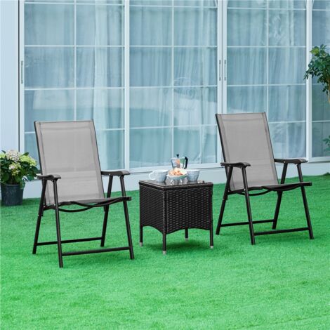 Yaheetech 2pcs Folding Dining Chairs Outdoor Texteline Dining Chairs with Backrest and Armrests, Gray