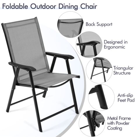 Yaheetech 2pcs Folding Dining Chairs Outdoor Texteline Dining Chairs with Backrest and Armrests, Gray