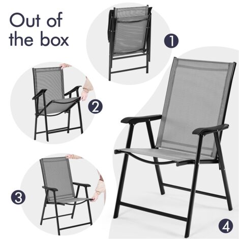 Yaheetech 2pcs Folding Dining Chairs Outdoor Texteline Dining Chairs with Backrest and Armrests, Gray