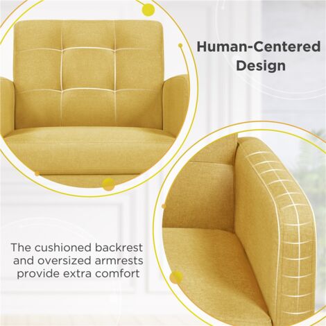 Yaheetech Modern Fabric Arm Chair Tufted Accent Chair with Rubber Wooden Leg, Yellow