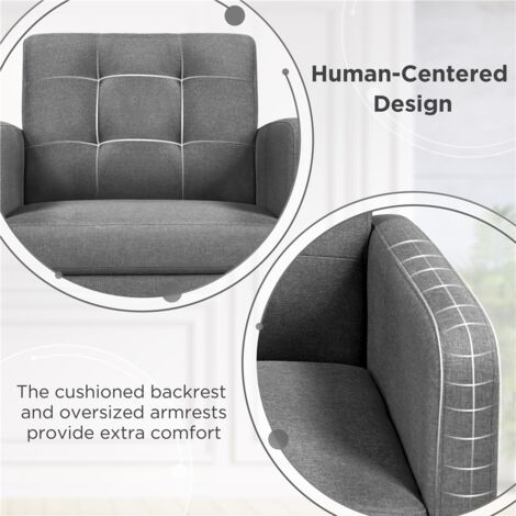 Yaheetech Modern Fabric Arm Chair Tufted Accent Chair with Rubber Wooden Leg, Dark Gray