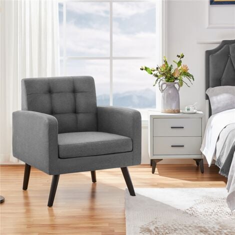Yaheetech Modern Fabric Arm Chair Tufted Accent Chair with Rubber Wooden Leg, Dark Gray