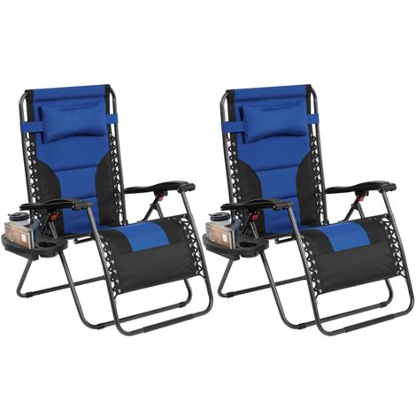 Yaheetech 2pcs Zero Gravity Recliner Oxford Cloth Patio Lounge Camping Chair, Navy Blue/Black