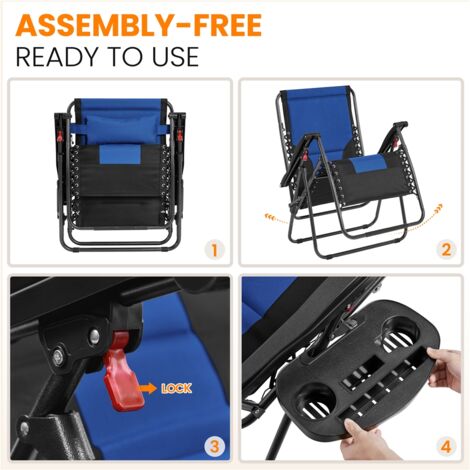 Yaheetech 2pcs Zero Gravity Recliner Oxford Cloth Patio Lounge Camping Chair, Navy Blue/Black