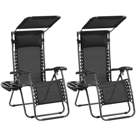 Yaheetech 2pcs Outdoor Zero Gravity Chair Patio Lounge Camping Chair with Sunshade, Black
