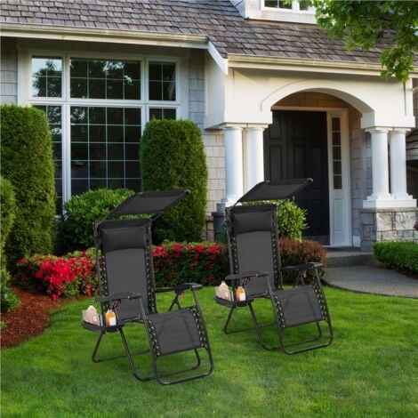 Yaheetech 2pcs Outdoor Zero Gravity Chair Patio Lounge Camping Chair with Sunshade, Black
