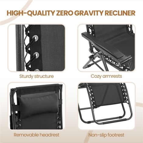 Yaheetech 2pcs Outdoor Zero Gravity Chair Patio Lounge Camping Chair with Sunshade, Black