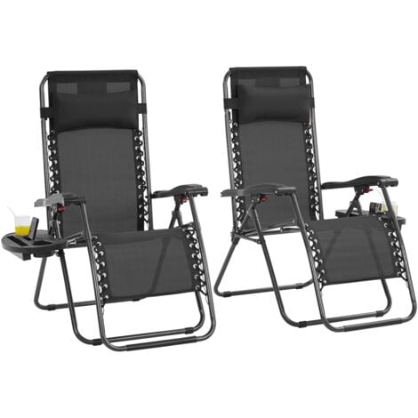 Yaheetech 2pcs Outdoor Zero Gravity Chair Patio Lounge Camping Chair, Black