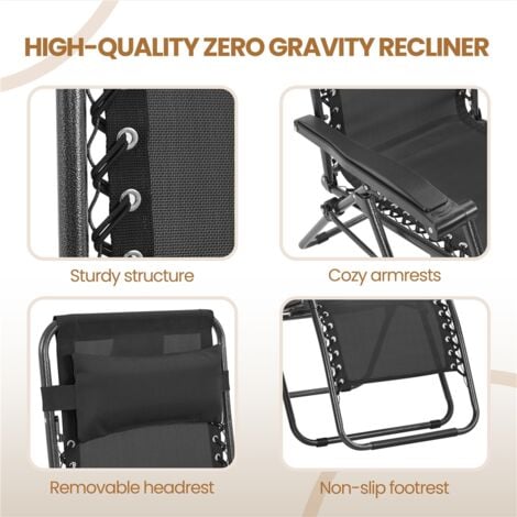 Yaheetech 2pcs Outdoor Zero Gravity Chair Patio Lounge Camping Chair, Black