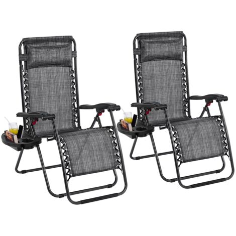 Yaheetech 2pcs Outdoor Zero Gravity Chair Patio Lounge Camping Chair, Gray