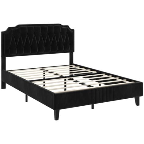 Yaheetech 4ft6 Double Upholstered Bed Frame with Button-Tufted Headboard, Black
