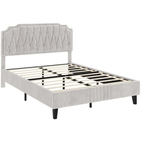 Yaheetech 4ft6 Double Upholstered Bed Frame with Button-Tufted Headboard, Beige