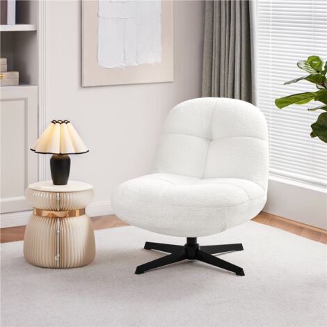 Yaheetech Boucle Swivel Accent Chair Armless Chair with Metal Base, Modern Lounge Chair, White