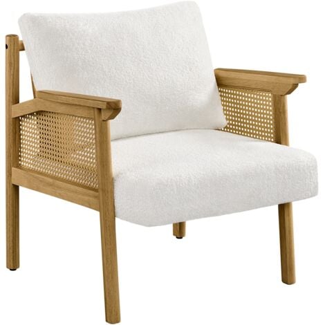 Yaheetech Boucle Upholstered Accent Chair Lounge Chair with Rattan Back ...