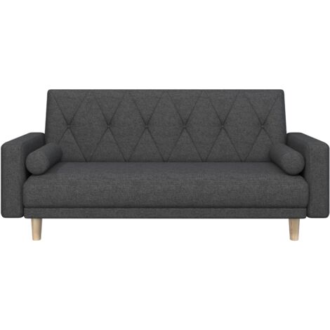 Yaheetech Convertible Sofa Bed, Button-tufted Fabric 3-Seater Sofa Bed with 2 Bolster Pillows, Black