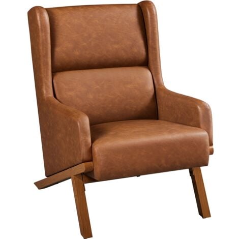Yaheetech High Back Accent Chair Oversized Upholstered Armchair with Wood-tone Metal Legs, Brown