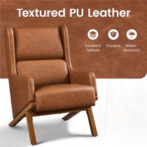 Yaheetech High Back Accent Chair Oversized Upholstered Armchair with Wood-tone Metal Legs, Brown