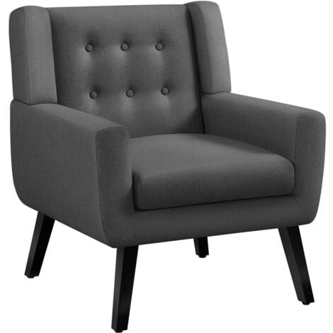 Yaheetech Accent Chair Button Tufted Armchair with Solid Wood Legs,Thick Removable Seat Cushion, Dark Gray