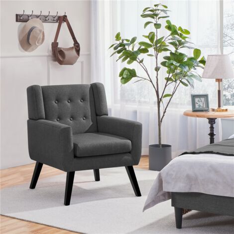 Yaheetech Accent Chair Button Tufted Armchair with Solid Wood Legs,Thick Removable Seat Cushion, Dark Gray