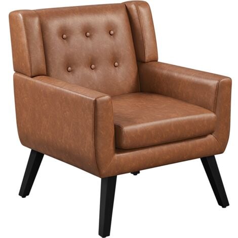 Yaheetech Button Tufted Accent Chair Modern Armchair with Solid Wood Legs, Retro Brown