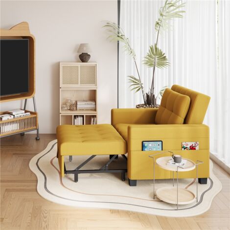 Yaheetech 3-in-1 Convertible Sleeper Chair Bed, Tufted Sleep Bed, Yellow