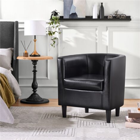 Yaheetech Barrel-shaped Chair Accent Arm Chair Faux Leather Upholstered Club Chair, Black